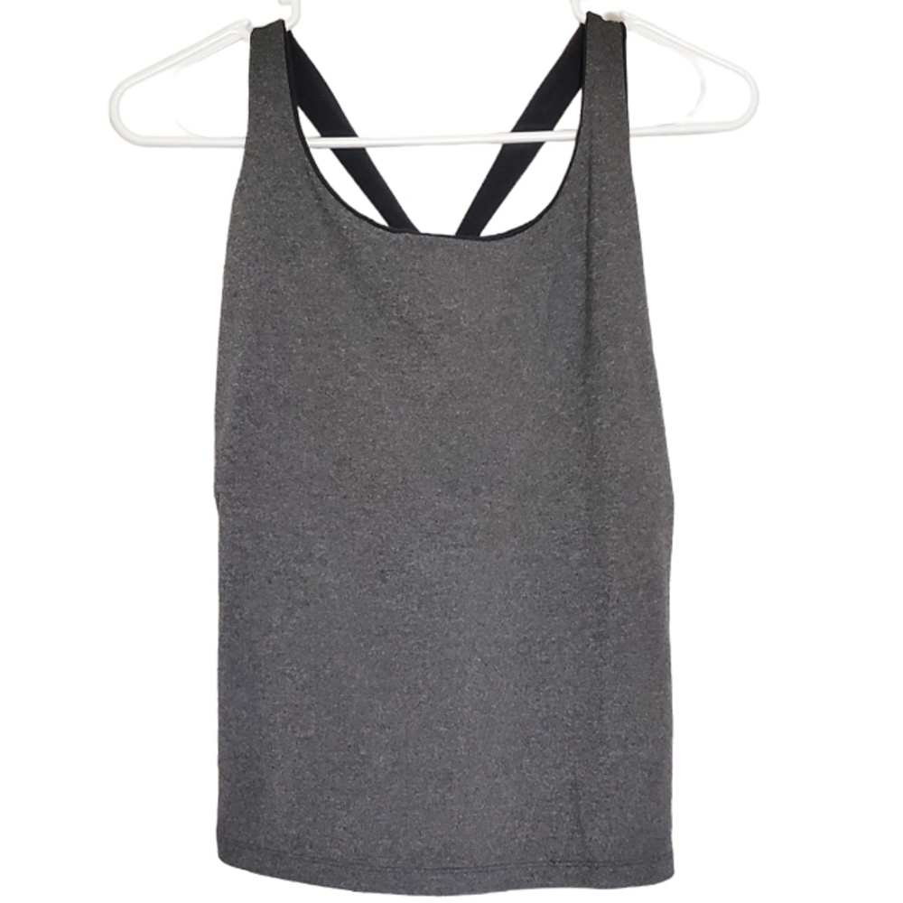 Prana Heather Charcoal Tank with Black Crisscross Straps
